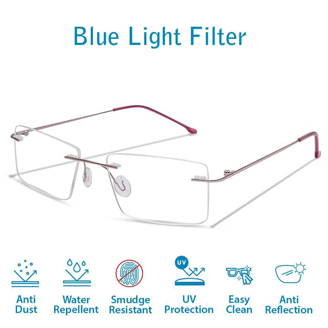 OneStopVision® Rimless Zero Power Blue Light Filter Computer Glasses