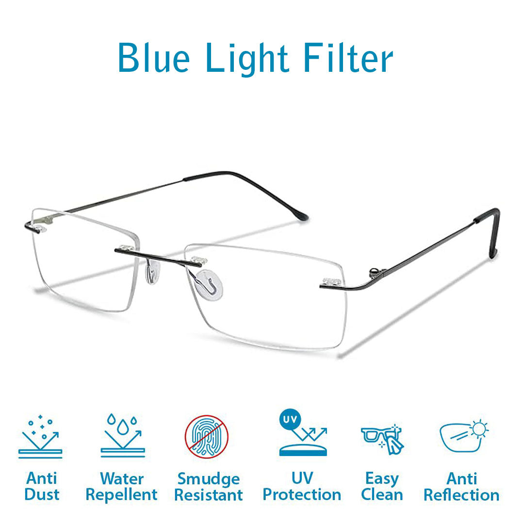 OneStopVision® Rimless Zero Power Blue Light Filter Computer Glasses