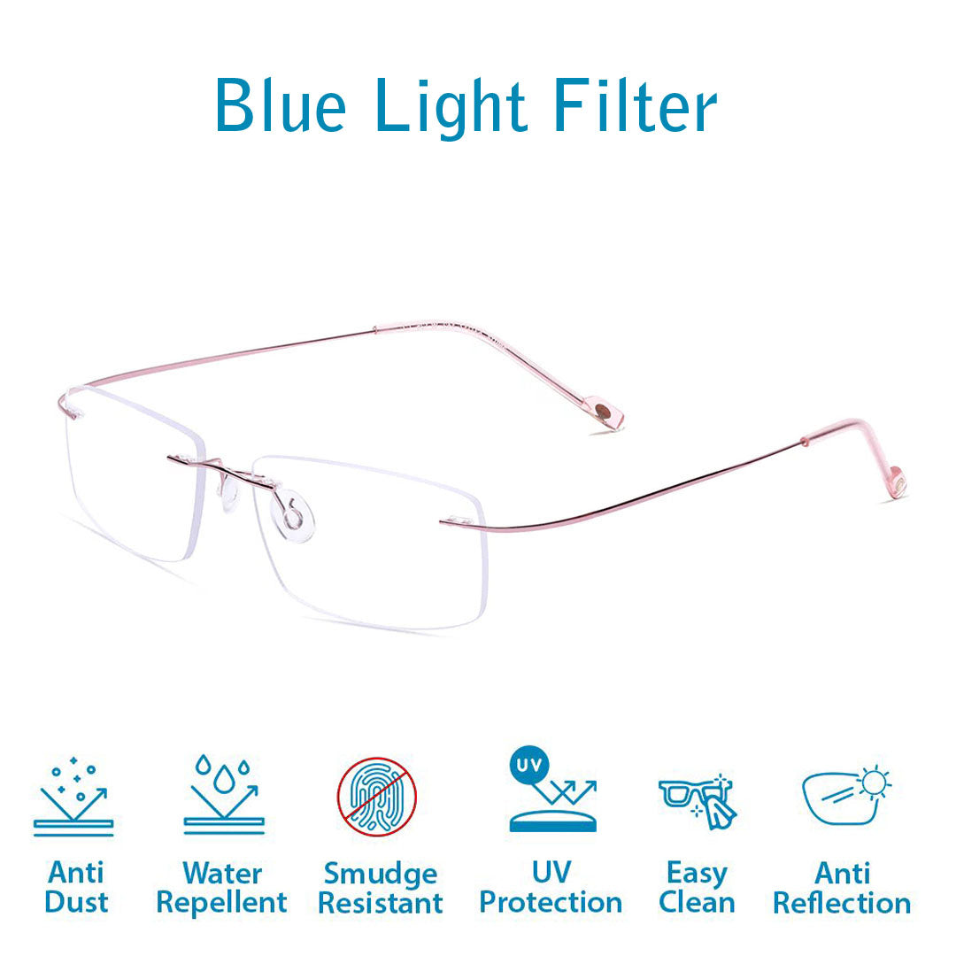 OneStopVision® Rimless Zero Power Blue Light Filter Computer Glasses