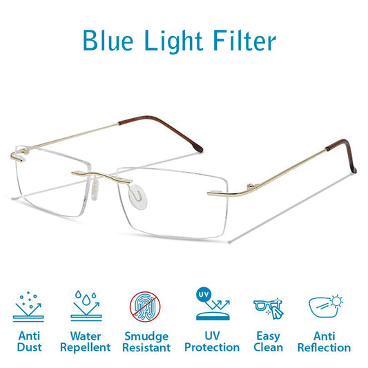 OneStopVision® Rimless Zero Power Blue Light Filter Computer Glasses