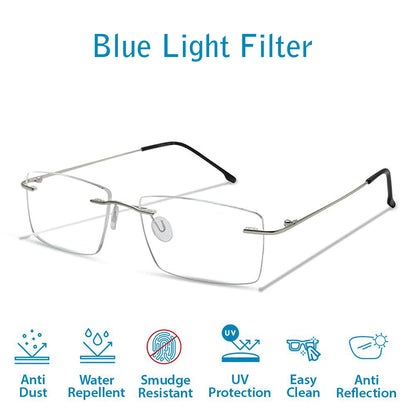 OneStopVision® Rimless Zero Power Blue Light Filter Computer Glasses