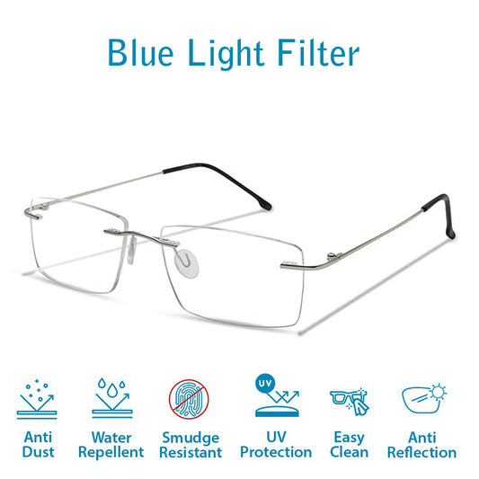 OneStopVision® Rimless Zero Power Blue Light Filter Computer Glasses